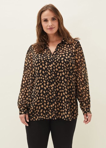 Phase Eight Millie Spot Shirts Black/Brown Australia | UM9560438